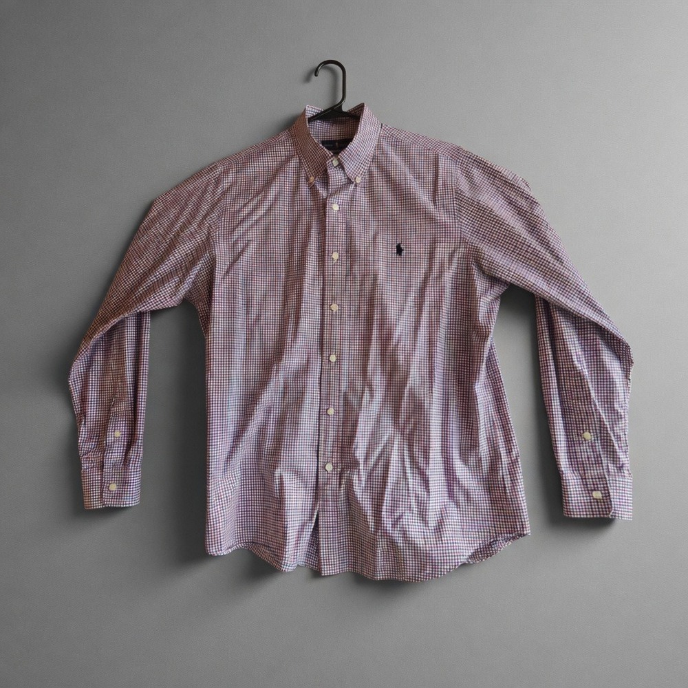 Ralph Lauren Classic Fit Gingham Button Down Shirt Red White Blue Mens L